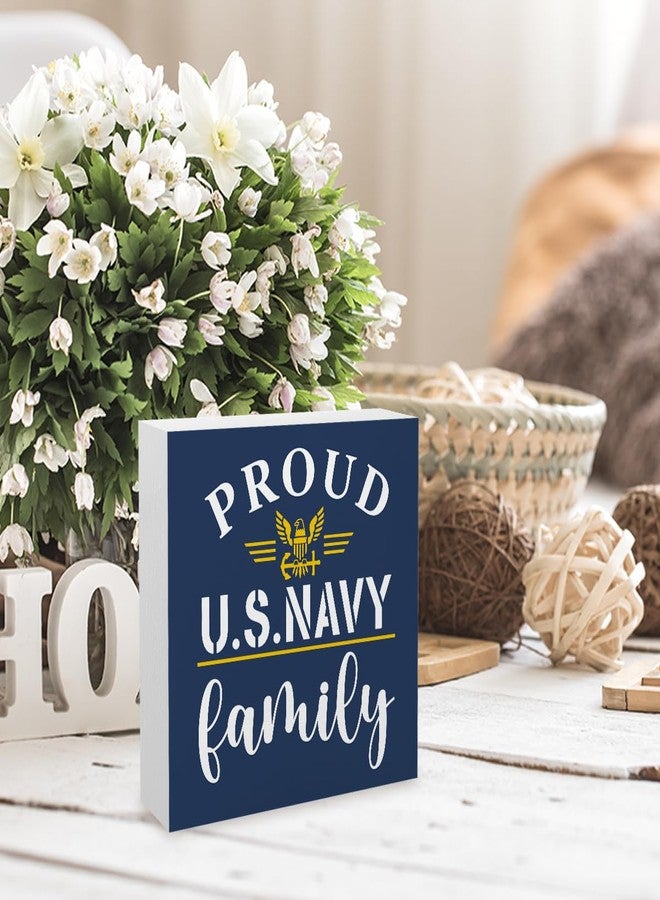 BARREEMO Proud Navy Family Decor Gifts for Navy Mom Dad Family US American Marine Military Patriotic Veterans Day Wood Decorations Sign for Home Office Desk Table Shelf 5 x 5 Inches - Image 5